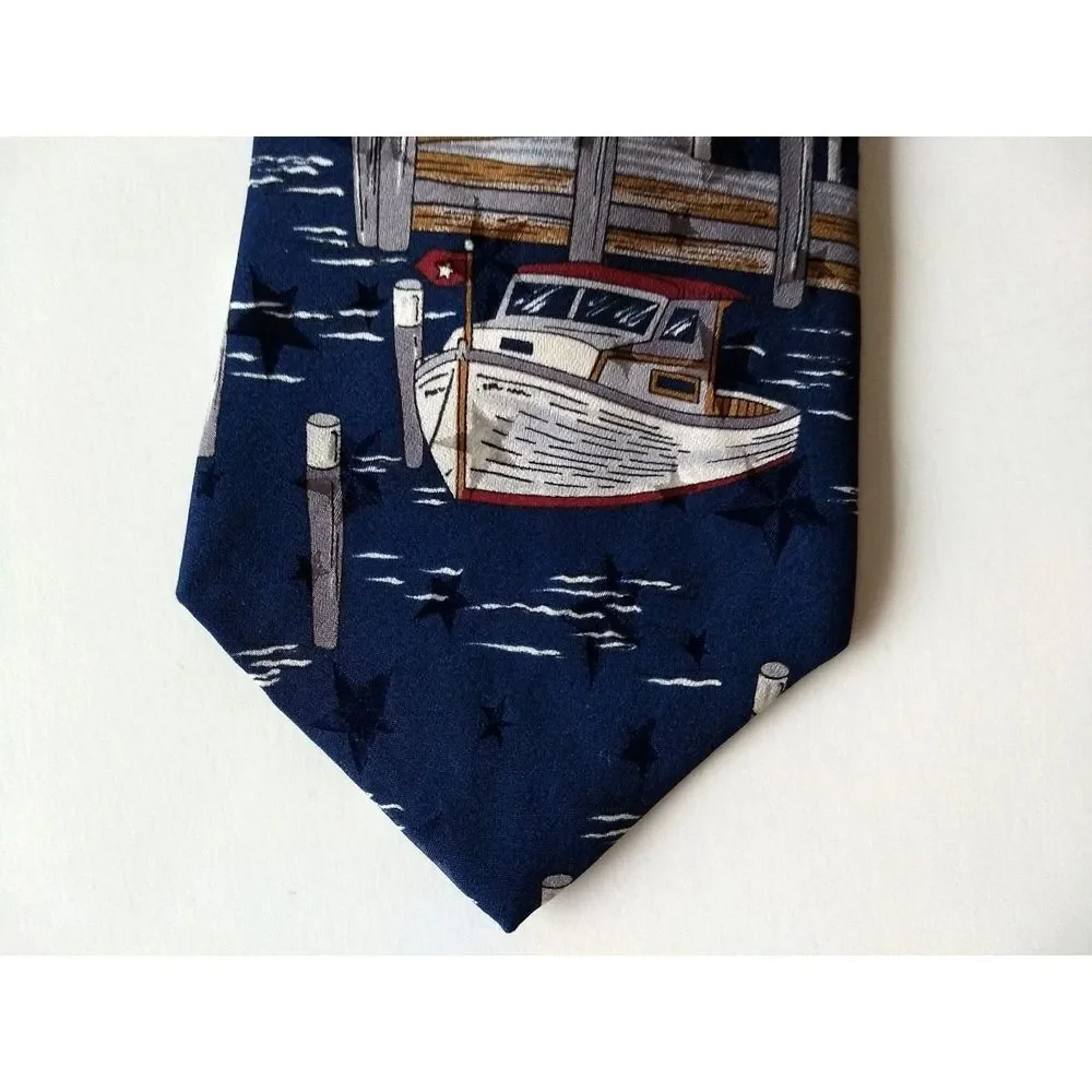 TANGO MAX RAAB Mens Neck Tie 100% Silk Americana Series New England Village Boat